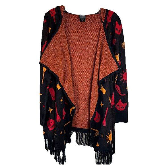 Her Universe Cat Hocus Pocus Dani Hooded Fringe Cardigan Sweater Size S/M - Picture 2 of 11